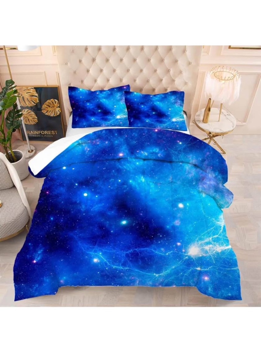 Blue Galaxy space full size comforter set new